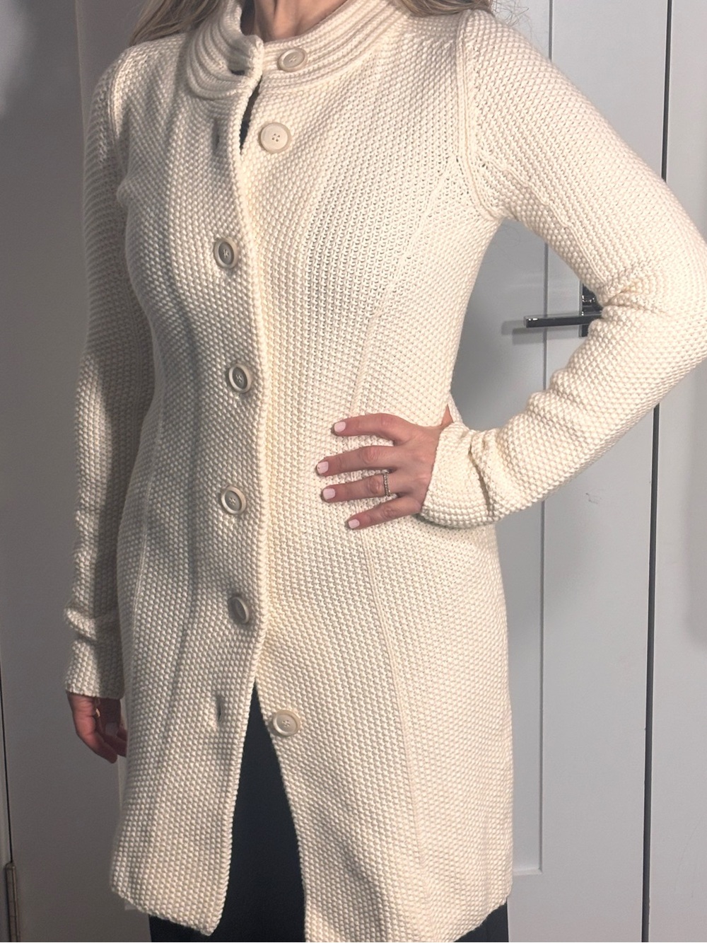Theory Ivory Knit Button Front Sweater Coat Cardigan P/XP NWT $415
